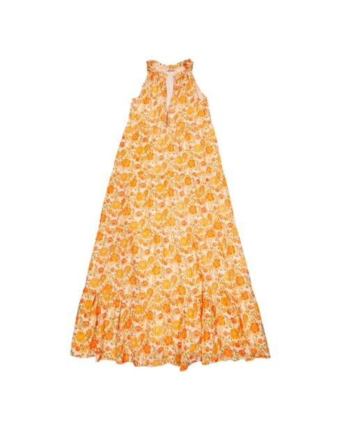 Rihanna orangefarbenes Lurexkleid mit Blumenmuster
