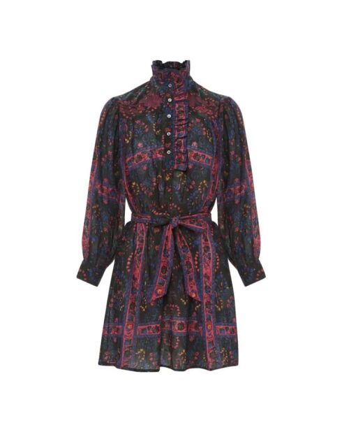 Robe en crêpe de coton Tamir brodée noire