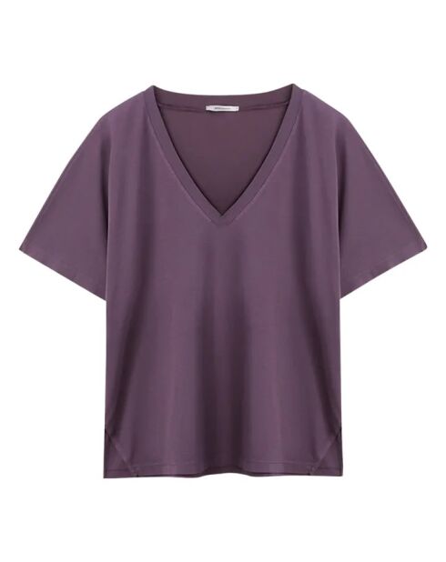 Violettes T-Shirt mit V-Ausschnitt