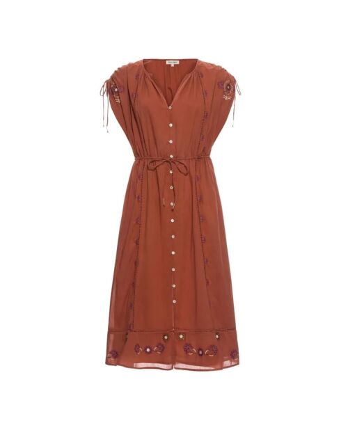 Robe Kaftan brodée en coton bio Kony sienne