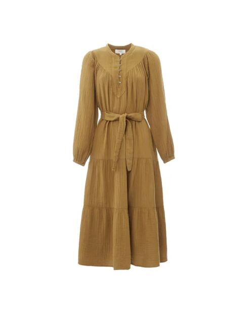 Khakigrünes Kleid Wrenn aus Baumwollgaze