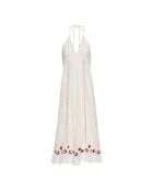 Langes Neckholder-Kleid Silvia aus Biobaumwolle in Cremeweiß