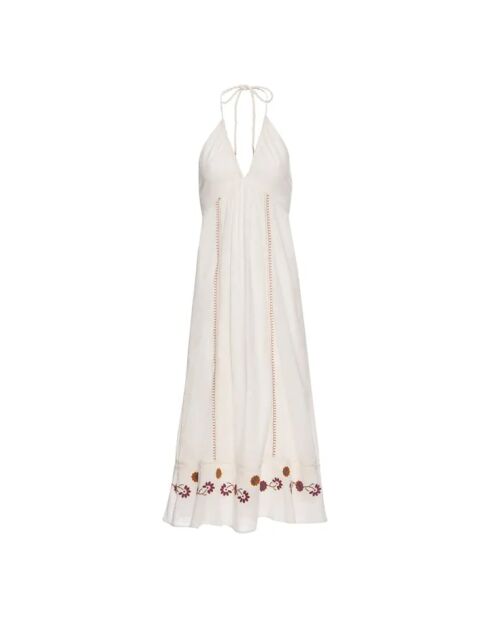Langes Neckholder-Kleid Silvia aus Biobaumwolle in Cremeweiß