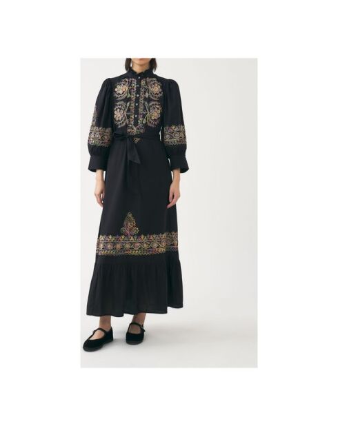 Robe longue en double gaze Neil brodée noire