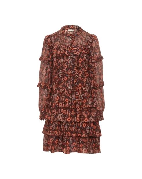 Robe en soie Esma Folk Ikat brique