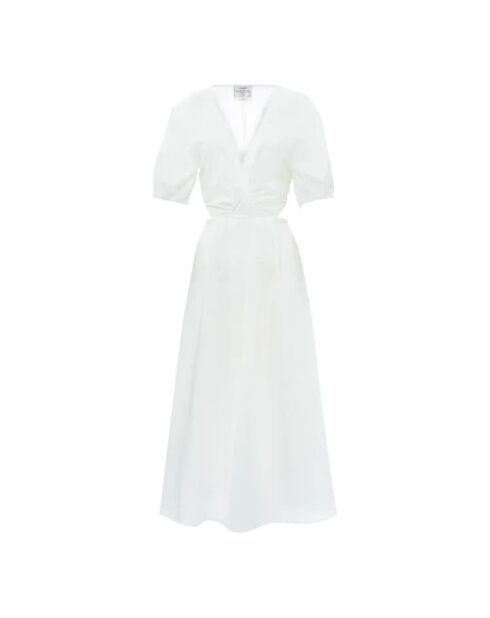 Weißes besticktes Kleid aus Baumwollpopeline mit Ausschnitt