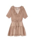 Ecrufarbenes Rüschenkleid mit Federn
