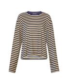 Shine Samt-T-Shirt mit mitternachtsblauen Streifen