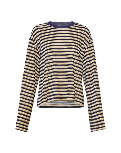 Shine Samt-T-Shirt mit mitternachtsblauen Streifen