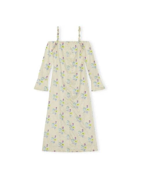 Hellgelbes Kleid mit Blumendruck und Falten