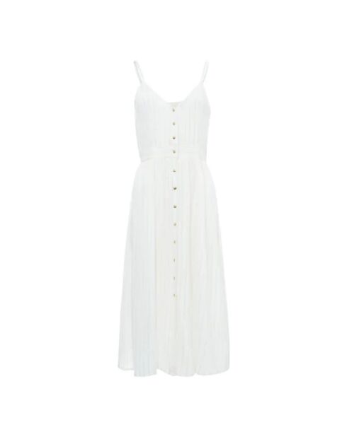 Erynette ecrufarbenes Lurex-Kleid mit Riemen