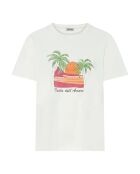 Cremefarbenes T-Shirt aus Bio-Baumwolle mit Aufdruck von Boxy Fiore dell Isola Rosa