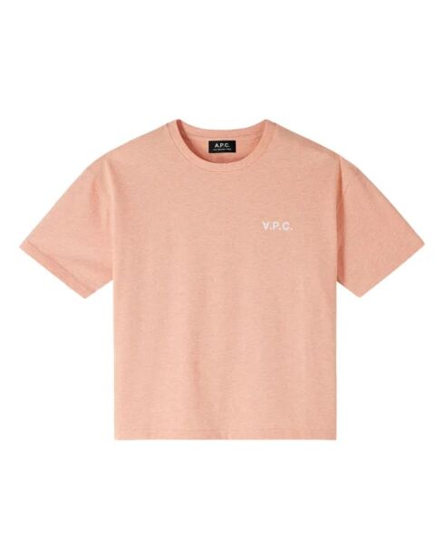 Neues pfirsichrosafarbenes Kurzarm-T-Shirt aus Baumwolle