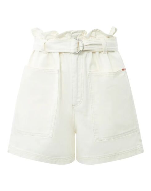 Cremefarbene Isa Denim-Shorts aus Bio-Baumwolle mit Papiertüten