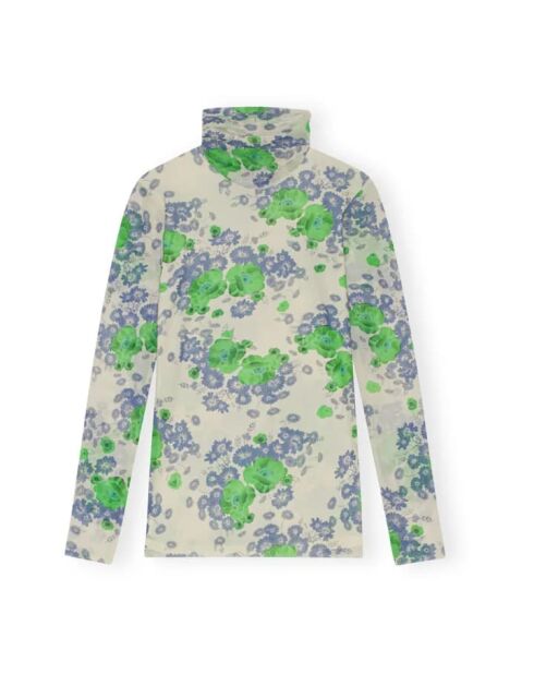 Grünes bedrucktes Rollkragen-Langarmshirt