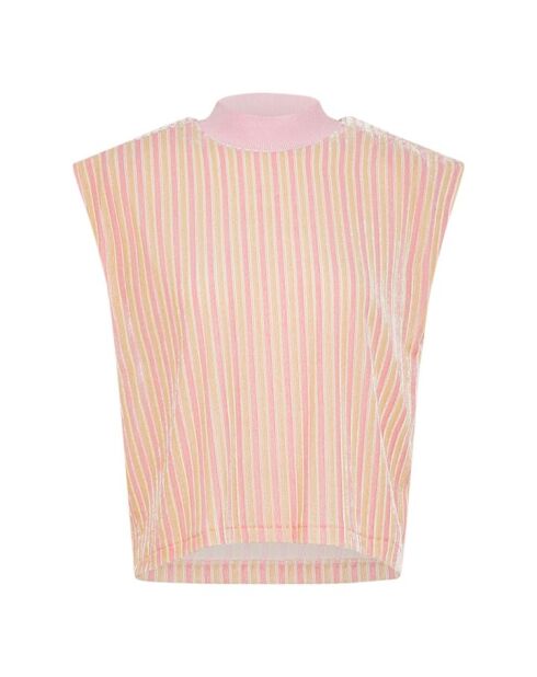 Pfirsichrosa gestreiftes Boxy-T-Shirt aus Samt