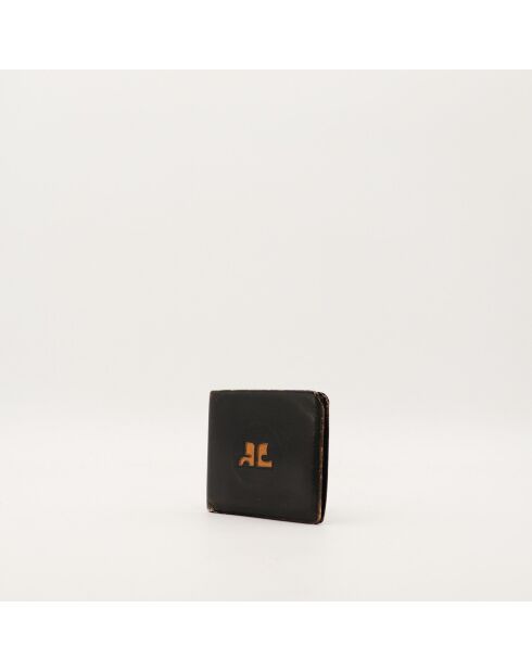Porte - feuille en cuir Compact noir - 10 x 9 cm