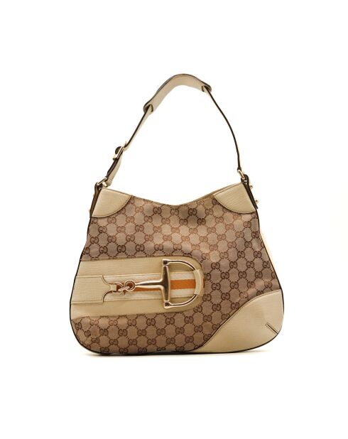 Sac en cuir Hobo Horsebit beige/marron