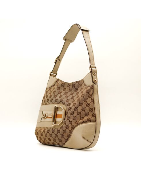 Sac en cuir Hobo Horsebit beige/marron