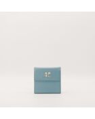 Portafoglio compatto in pelle blu - Buone condizioni - 10x10 cm
