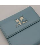 Portafoglio compatto in pelle blu - Buone condizioni - 10x10 cm