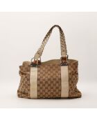 Bolso de piel de bambú marrón claro - Buen estado - 39x28x14 cm