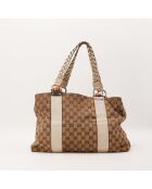 Bolso de piel de bambú marrón claro - Buen estado - 39x28x14 cm