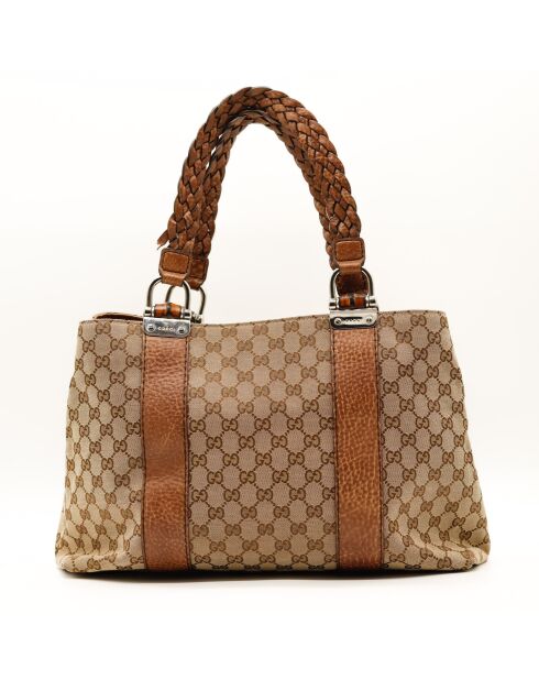 Tote bag en cuir beige - 39 x 27 x 14 cm