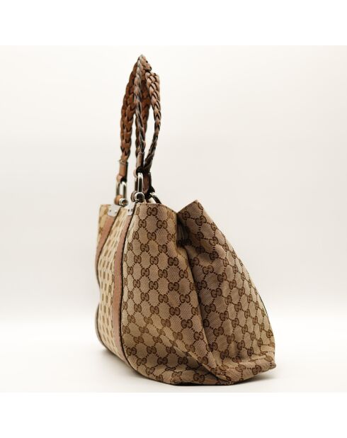 Tote bag en cuir beige - 39 x 27 x 14 cm