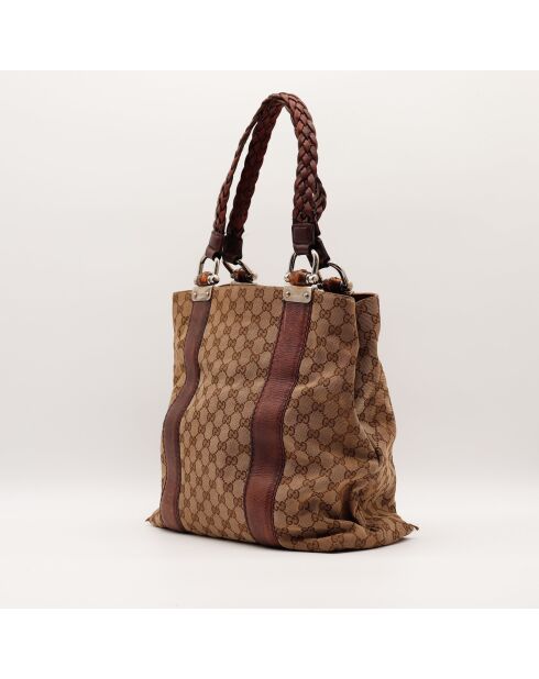 Tote bag en cuir beige - 35 x 38 x 16 cm