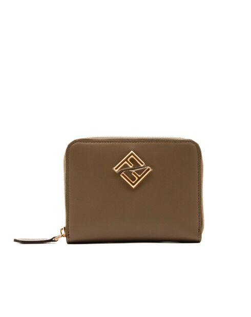 Portefeuille en cuir zippé Diamonds beige
