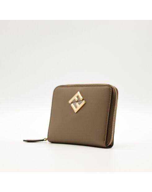 Portefeuille en cuir zippé Diamonds beige