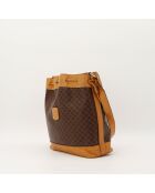 Borsa a secchiello in macadam marrone - Buone condizioni - 25x29x12cm