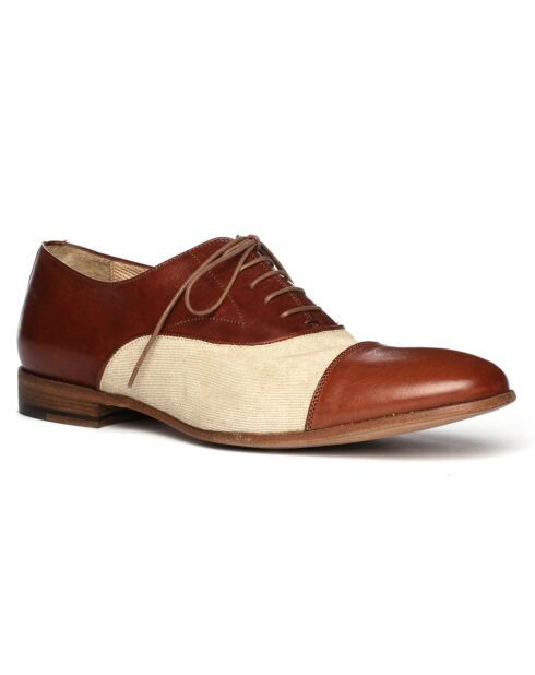 Richelieus en Cuir et Toile Marlone beige/camel