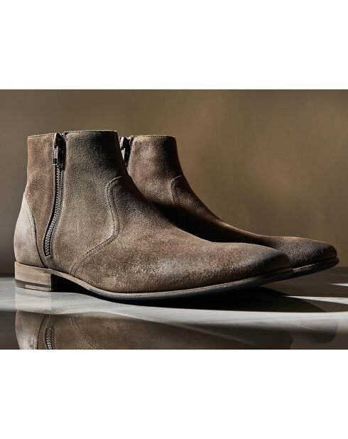 Boots en Velours de Cuir Hurricane marron