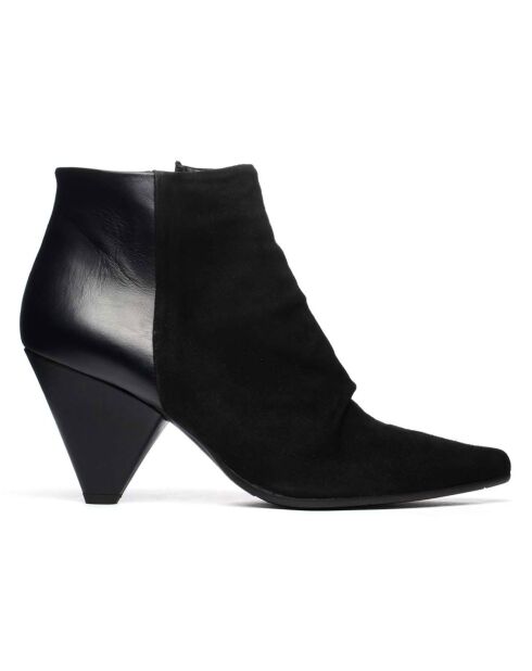 Boots en Cuir et Velours de Cuir Jim noires - Talon 8 cm