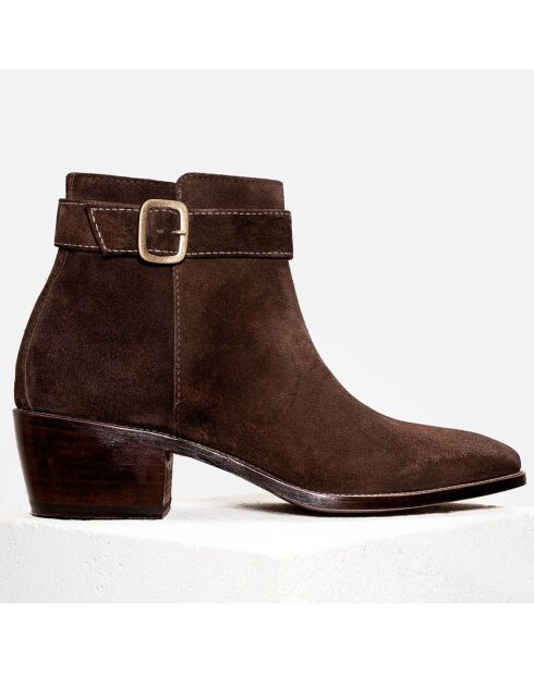 Bottines en Velours de Cuir Chiara marron foncé