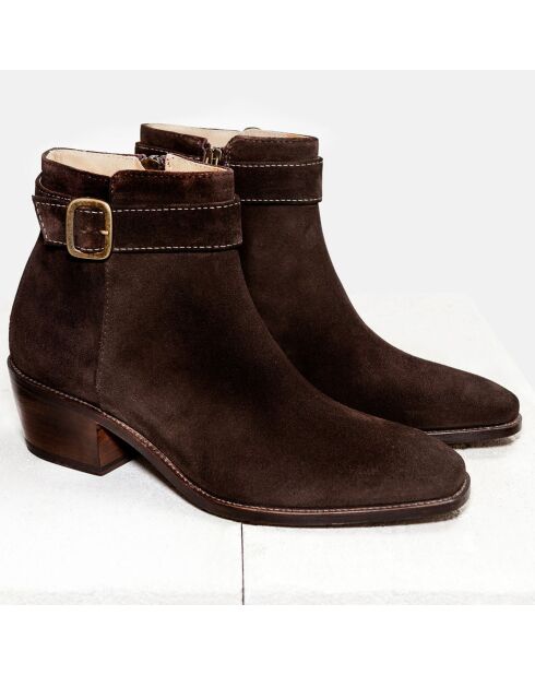 Bottines en Velours de Cuir Chiara marron foncé