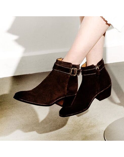 Bottines en Velours de Cuir Chiara marron foncé