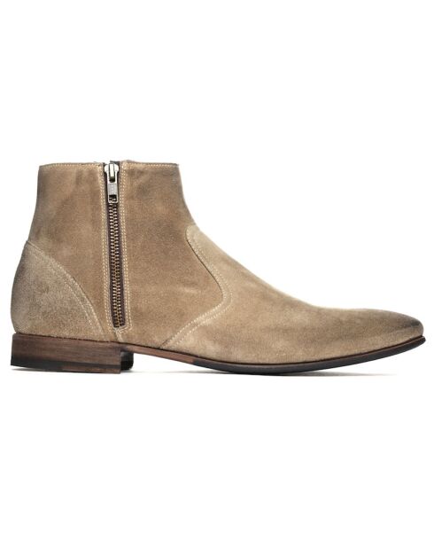 Boots en Velours de Cuir Hurricane beige clair