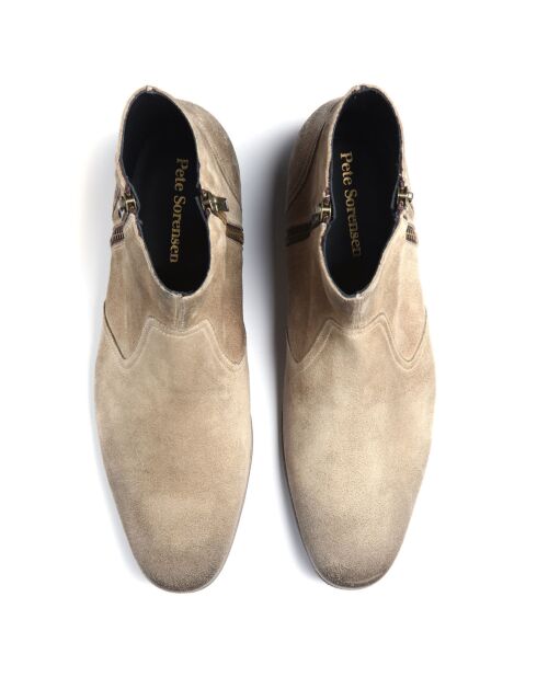 Boots en Velours de Cuir Hurricane beige clair