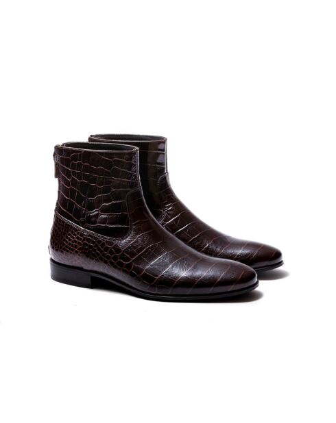 Bottines en cuir Mac Gill Croco Tdm brunes