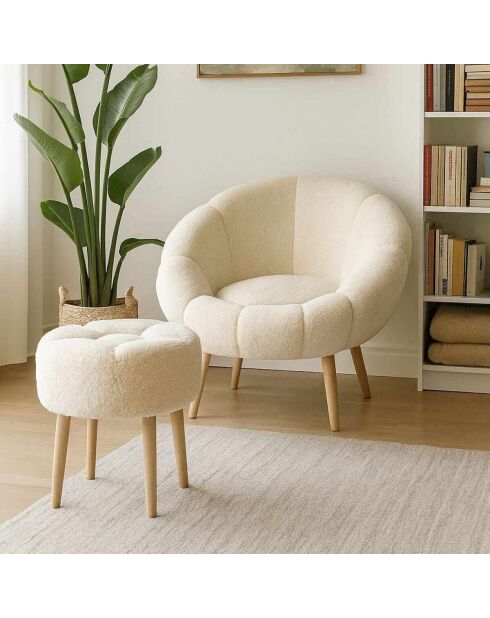 Set de sillón y reposapiés de 2 piezas color crema Lida
