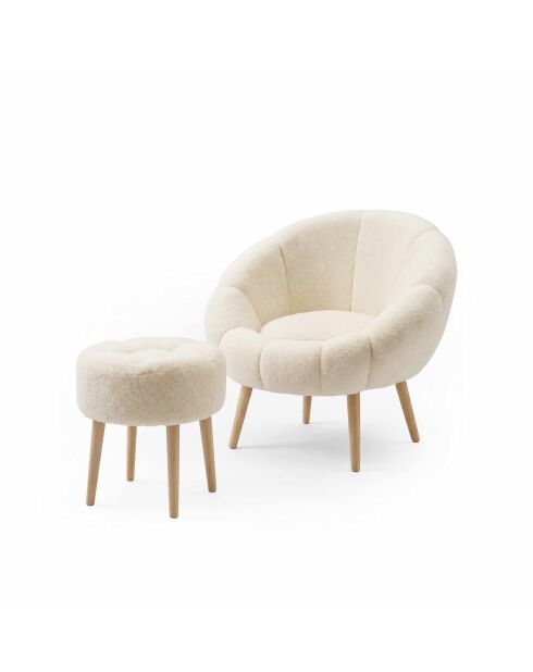 Set de sillón y reposapiés de 2 piezas color crema Lida