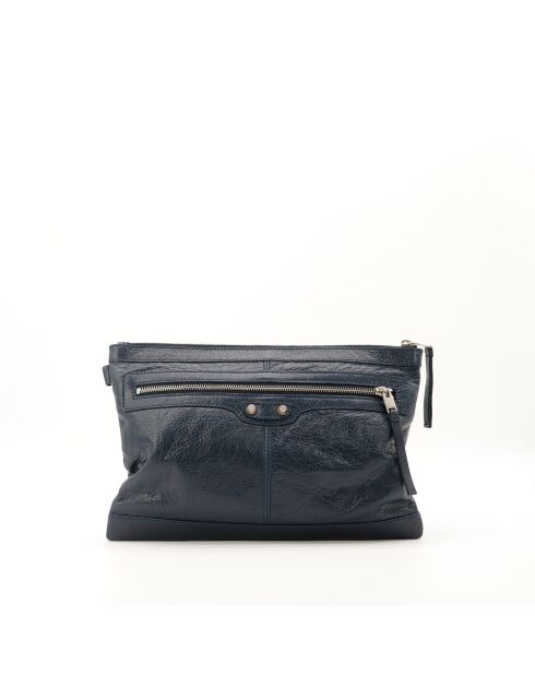 Pochette en cuir bleu marine - 24 x 18 x 3 cm
