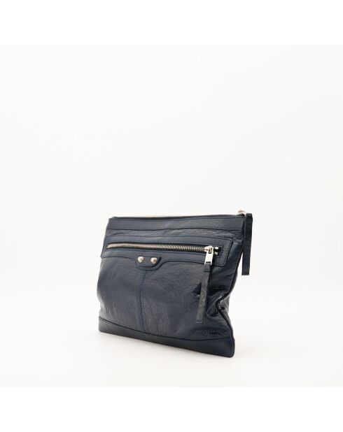 Pochette en cuir bleu marine - 24 x 18 x 3 cm
