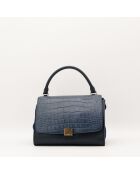 Sac en cuir Trapèze Crocodile bleu marine - 46 x 20 x 15 cm
