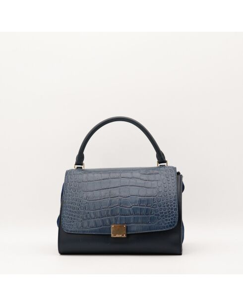 Sac en cuir Trapèze Crocodile bleu marine - 46 x 20 x 15 cm