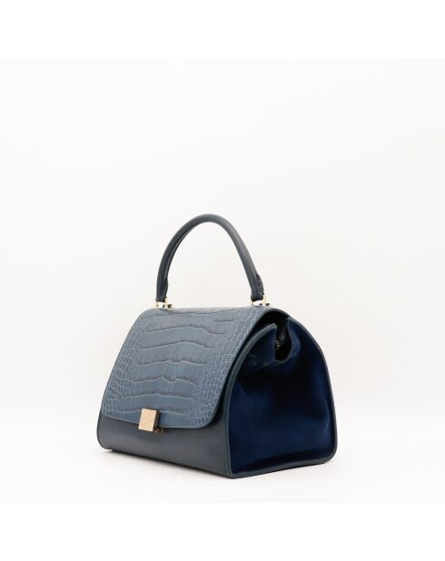 Sac en cuir Trapèze Crocodile bleu marine - 46 x 20 x 15 cm