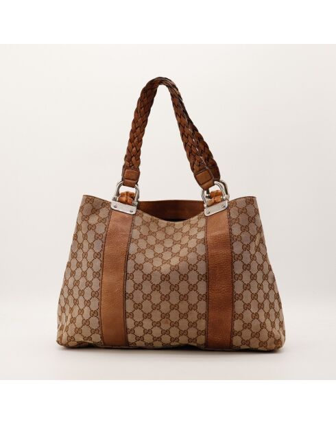Tote bag Bambou marron - 36 x 28 x 14 cm